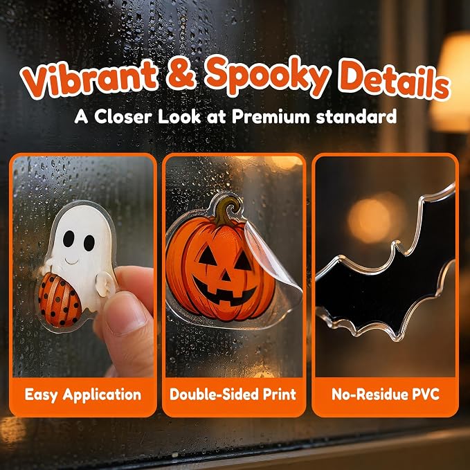 137 Pcs Halloween Window Decorations, Halloween Window Clings, Double Sided Reusable Static Stickers