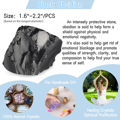2PCS Obsidian Natural Healing Crystals Raw Rough Stones
