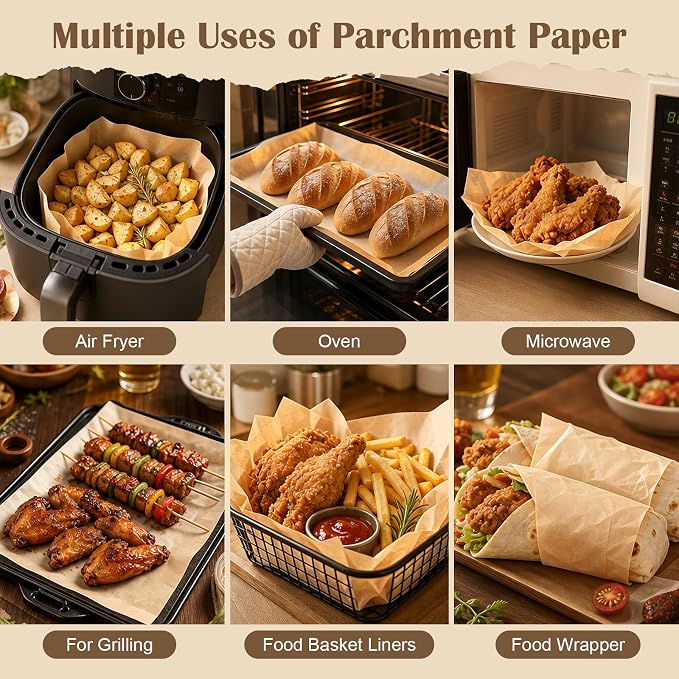 50Pcs Precut Rectangular Parchment Paper Sheets- Heavy-Duty Bakeware, Non-Stick Unbleached Brown