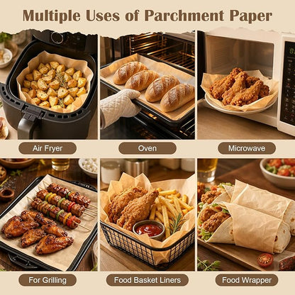 50Pcs Precut Rectangular Parchment Paper Sheets- Heavy-Duty Bakeware, Non-Stick Unbleached Brown