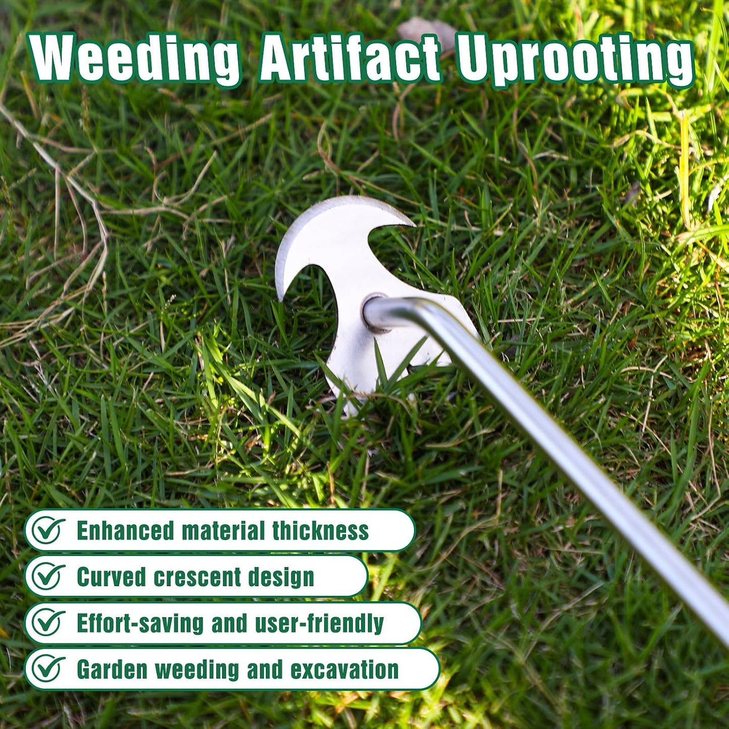 Stainless Steel Handle Manual Weeder Tool, 4-Tooth Weeder Tool for Gardening 16inch