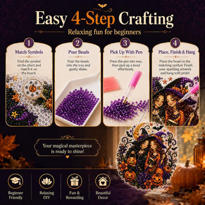 Halloween Witch Friendship Diamond Art Window Suncatcher - Halloween Pearl Art Kit