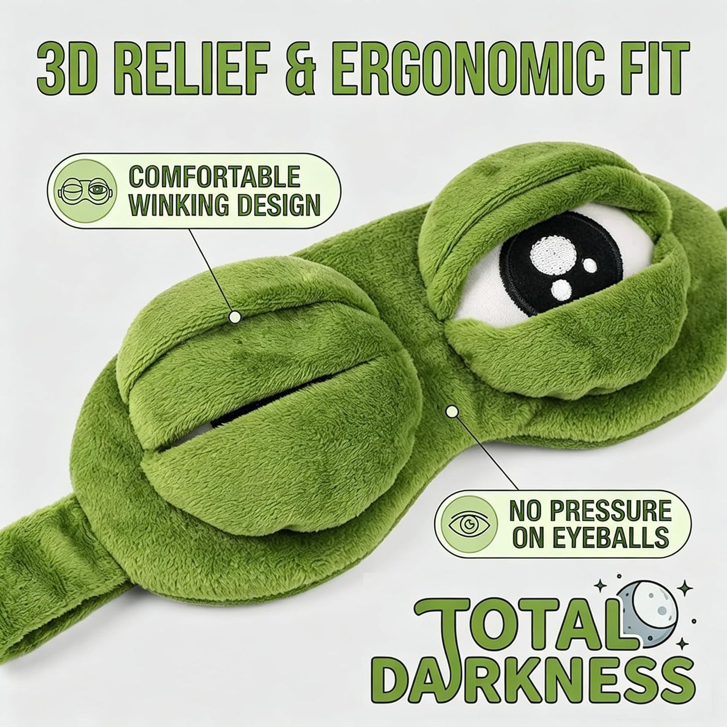 2PCS Cute Sad Frog Blindfold Eye Mask Plush Blindfold Travel Sleep Masks