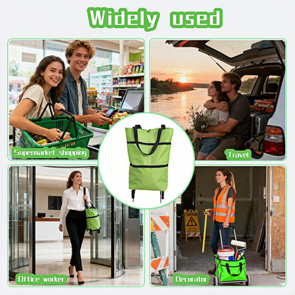 2-in-1 Foldable Shopping Cart: Waterproof Collapsible Grocery Trolley Bag