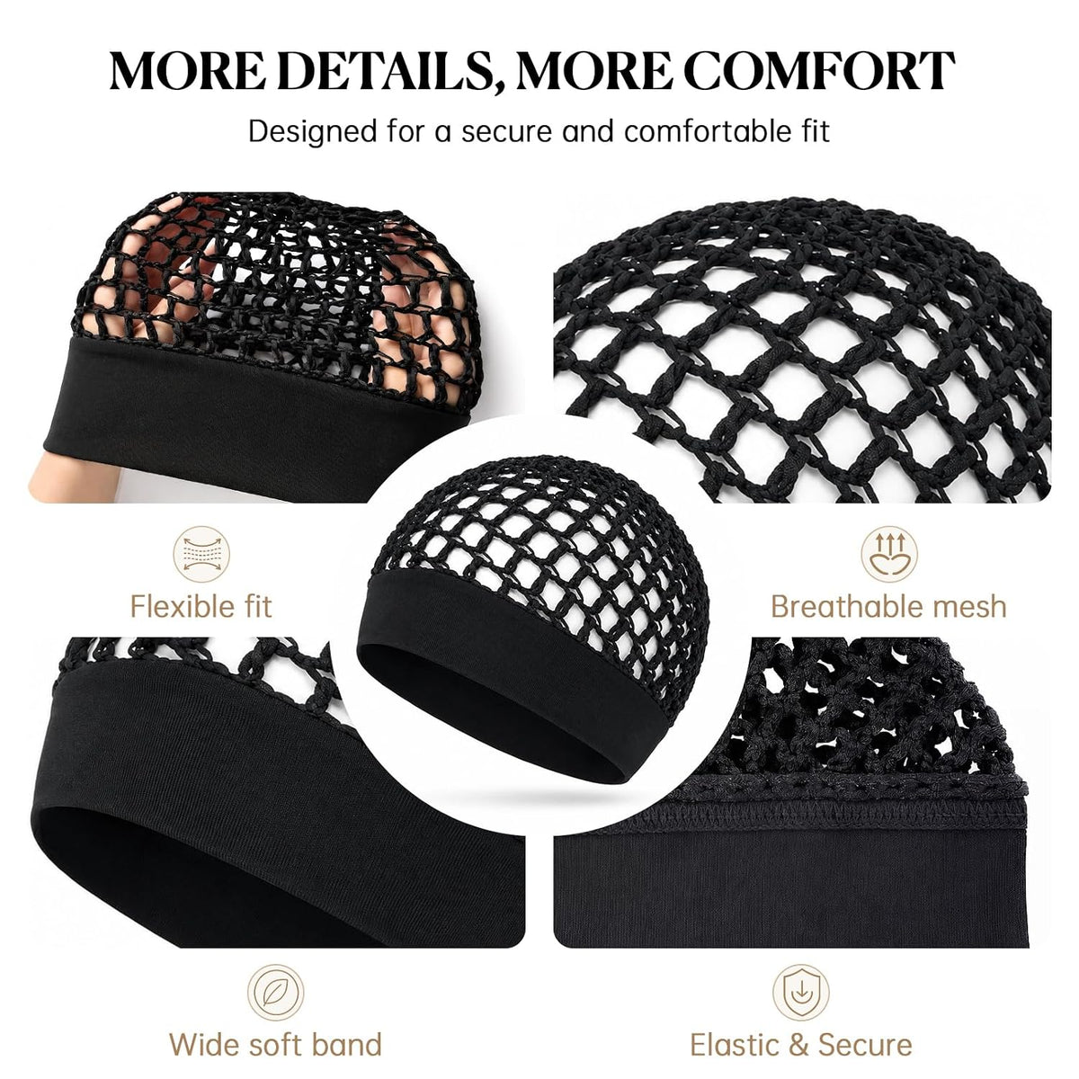 3-Piece Stretchy Wide-Edge Sleeping Cap Set