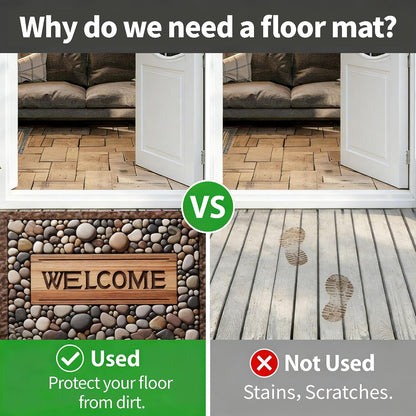 Stone Welcome Door Mat - Non-Slip, Washable Entrance Mat