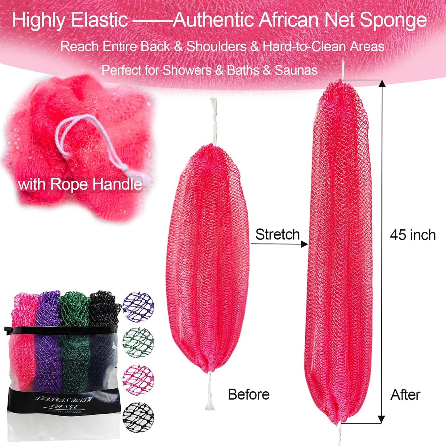 2PCS African Net Sponge, Authentic Exfoliating Body Scrubber for Bath and Shower