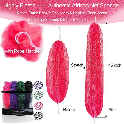 2PCS African Net Sponge, Authentic Exfoliating Body Scrubber for Bath and Shower