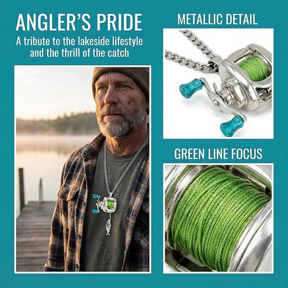 Fishing Reel Necklace, Necklace with Rotating Handle & Moving Line Guide, Interactive Angler Jewelry