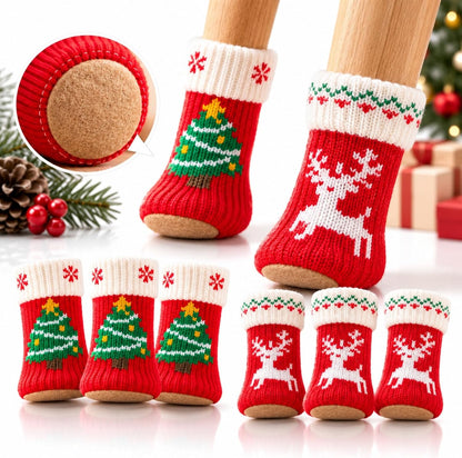8Pcs Christmas Chair Leg Socks with Felt Pads, Floor Protectors