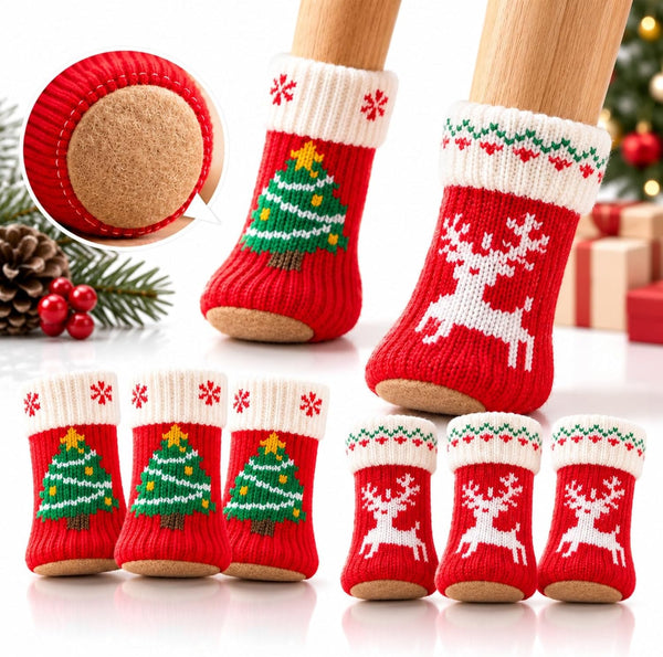 8Pcs Christmas Chair Leg Socks with Felt Pads, Floor Protectors