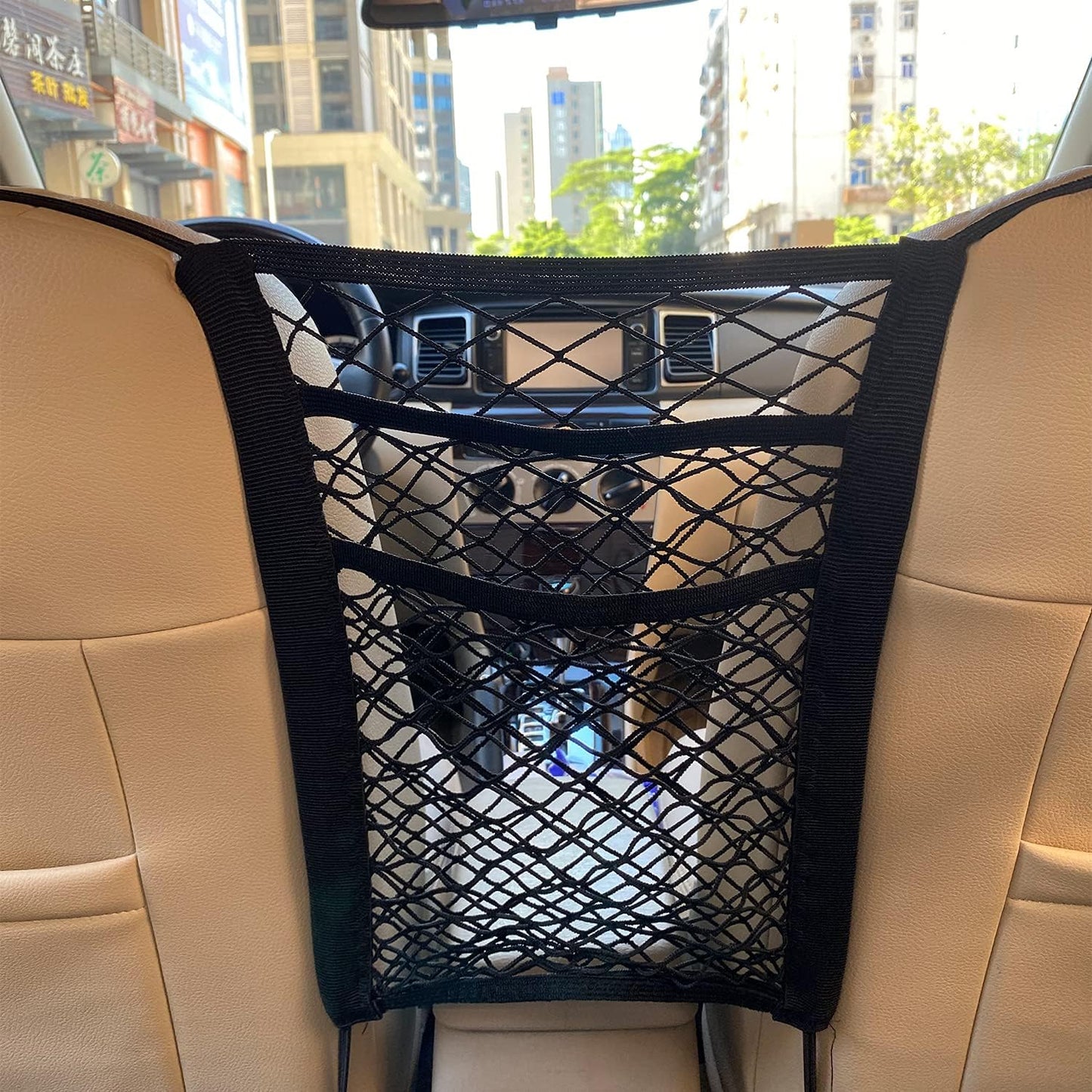 3-Layer Car Mesh Organizer, Seat Back Net Bag, Barrier of Backseat Pet Kids
