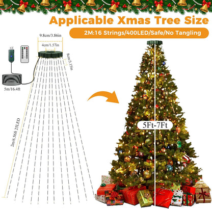 Cascade Christmas Tree String Lights, Remote-Controlled USB-Powered Waterfall Fairy Lights 2 meters, 280 LEDs