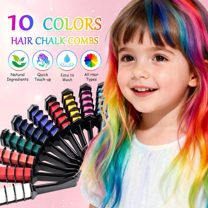 10 Colors Festive Fun Hair Chalk Combs, New Hair Chalk Comb Temporary Hair Color Dye for All Ages