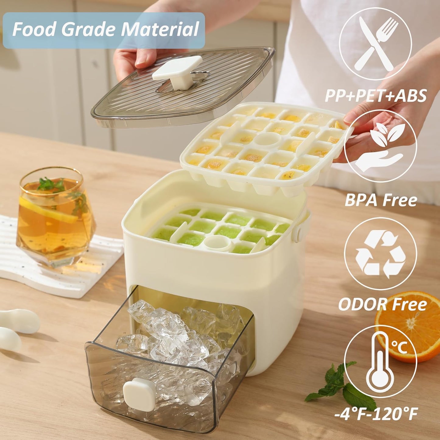Ice Cube Tray with Lid and Bin Set, Ice Trays for Freezer