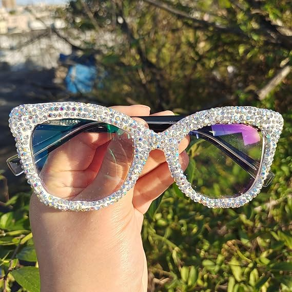 Rhinestone bling Diamond Reading Glasses Square Blue Light Blocking Readers