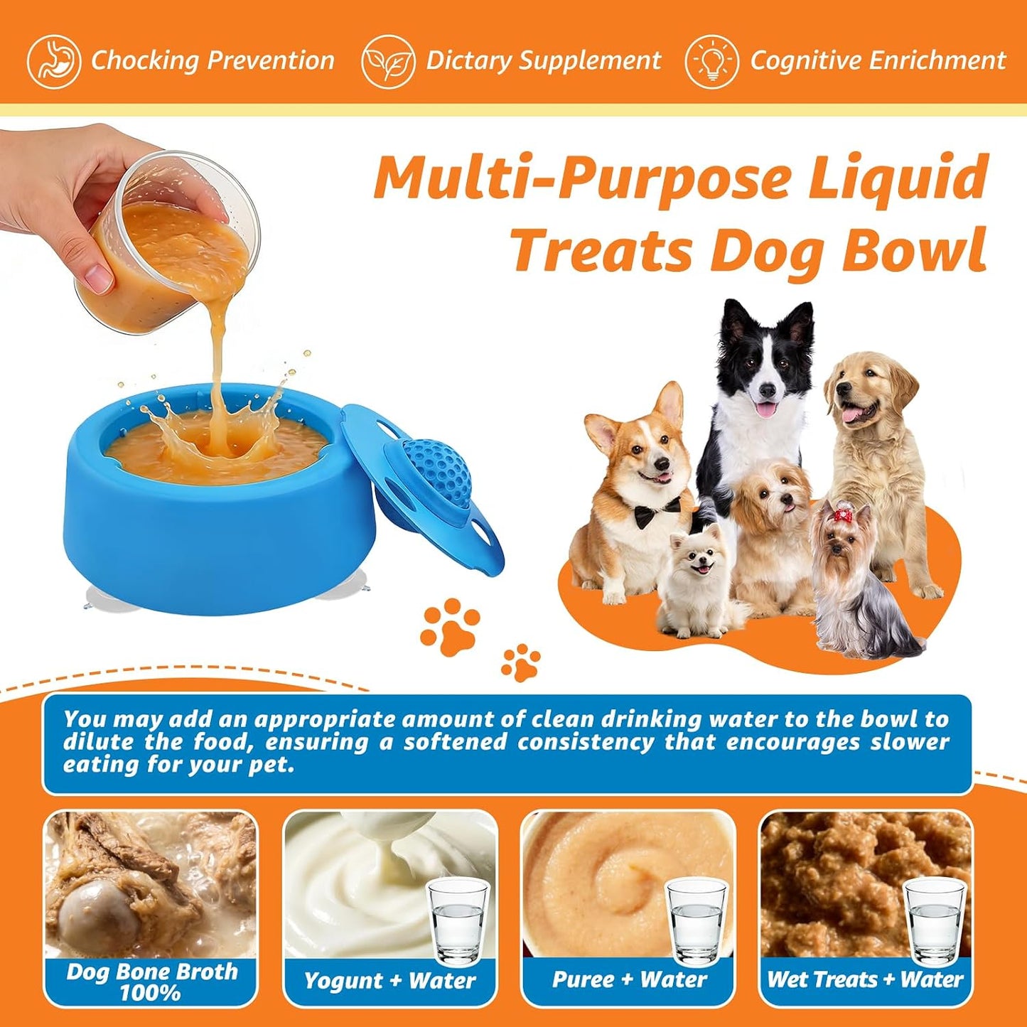 Dog Licking Bowl with Rolling Ball Anti-Slip Lick Bowl for Dogs & Cats Slow Feeder