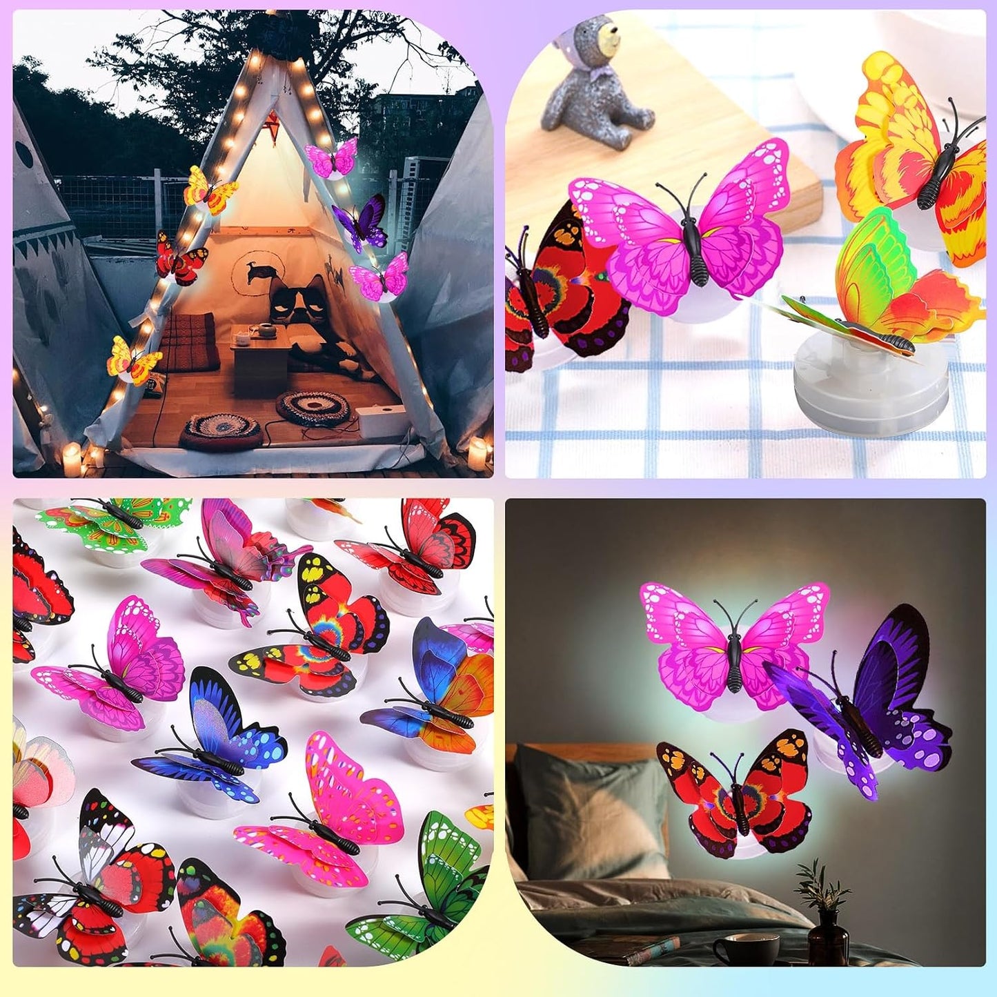 12Pcs LED Butterfly Night Lights 3D Glowing Butterfly Decoration