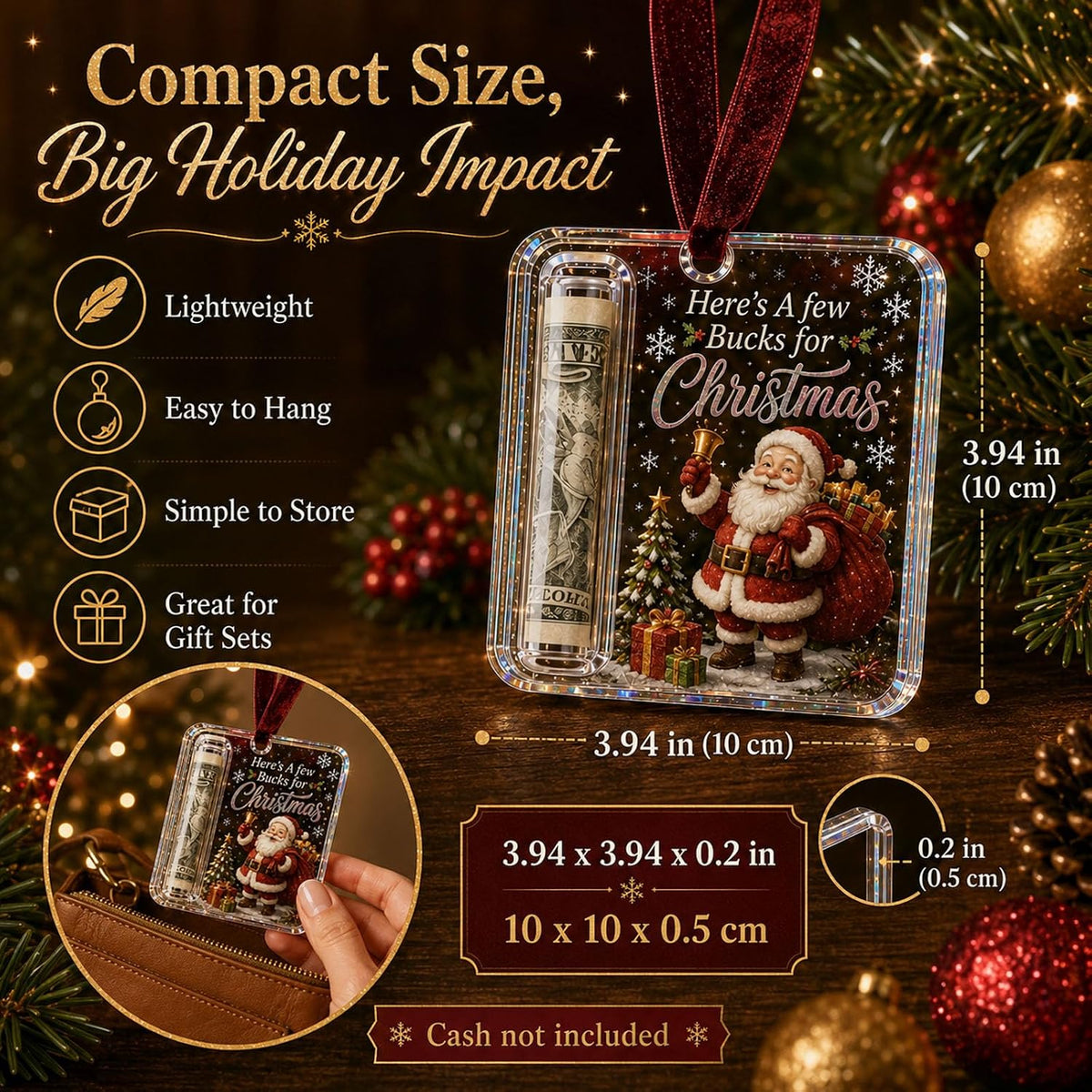 6Pcs Christmas Cash Gift Holder Ornament