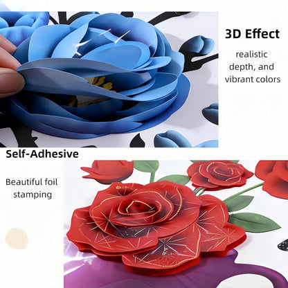 4PCS 3D Vase Stereo Flower Wall Stickers - DIY Purple Superposition Floral Decal - Removable Waterproof Art