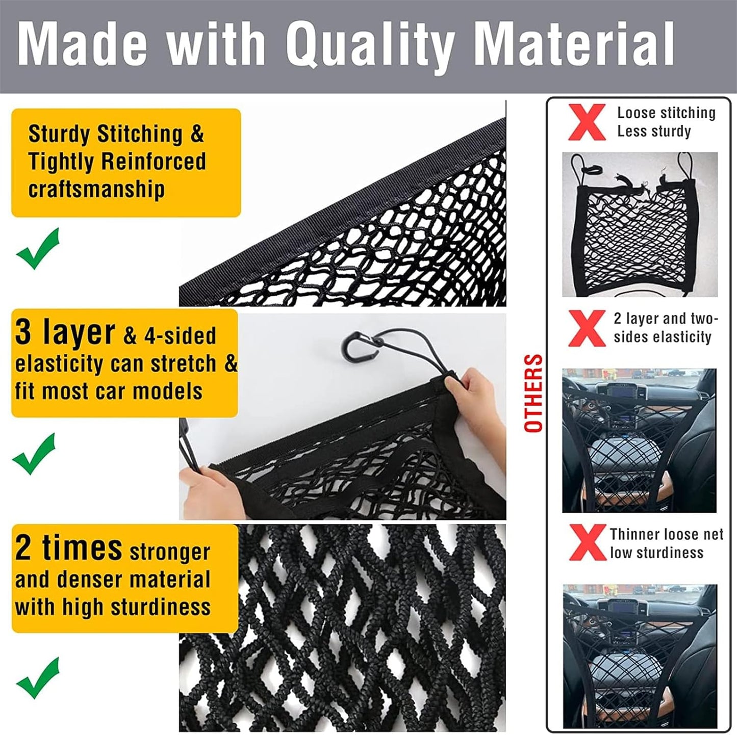 3-Layer Car Mesh Organizer, Seat Back Net Bag, Barrier of Backseat Pet Kids