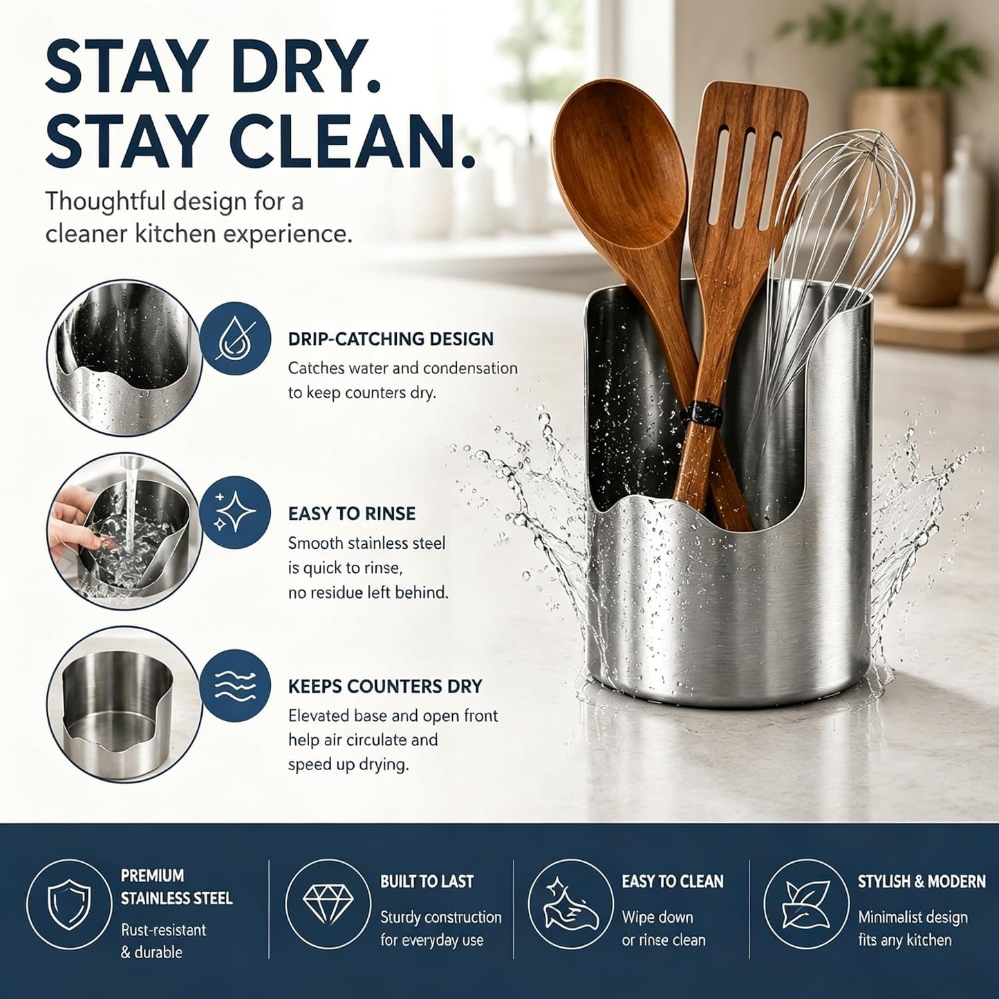 Multi-Functional Kitchen Utensil Holder,Thickened Stainless Steel Countertop Organizer