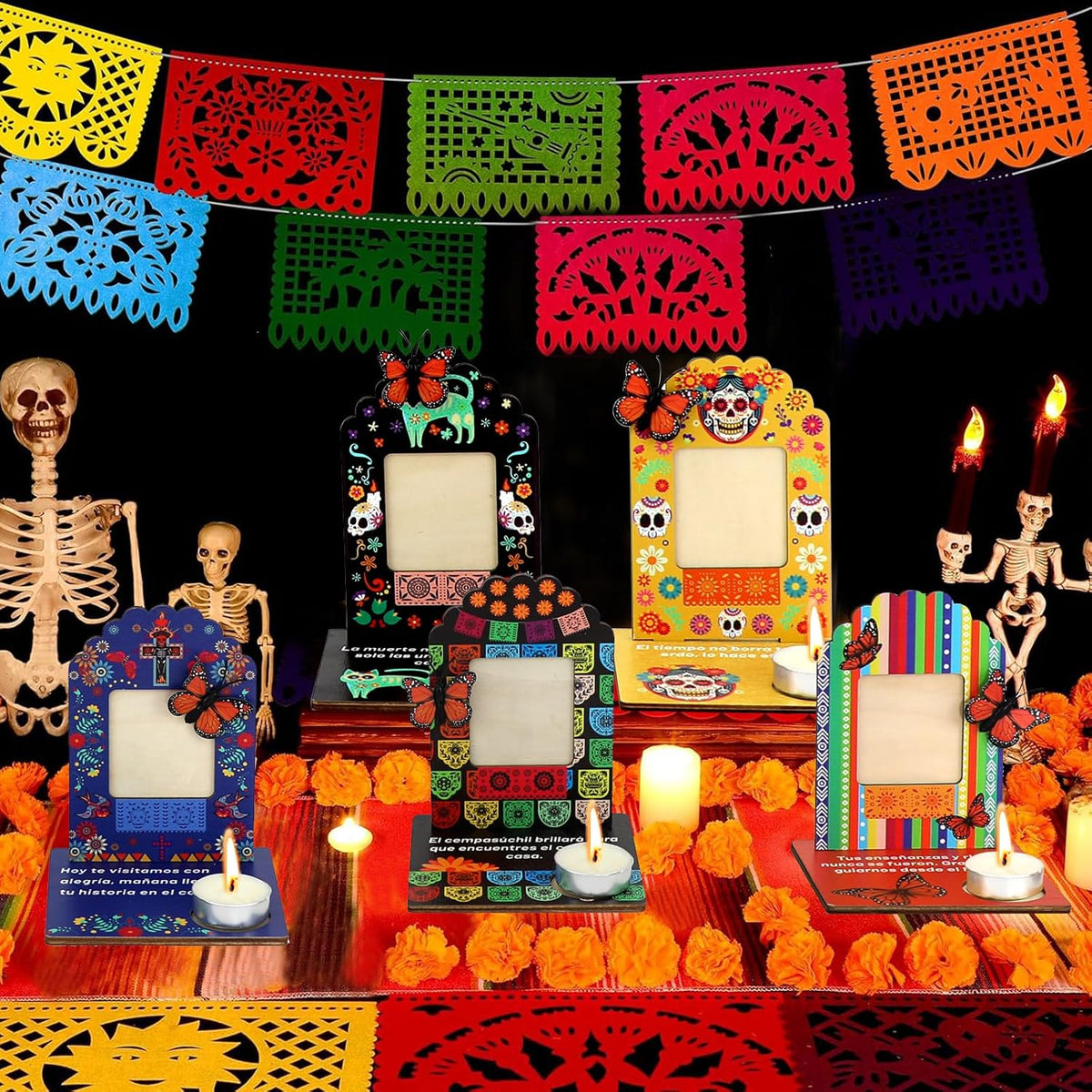 5Pcs Dia De Los Muertos Decorations Picture Frames Kit-Day of the Dead Ofrenda Altar