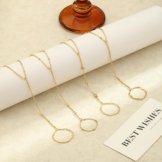4 Pcs/set Hand Chain Bracelets for Women, Dainty Ring Bracelet Hand Chain