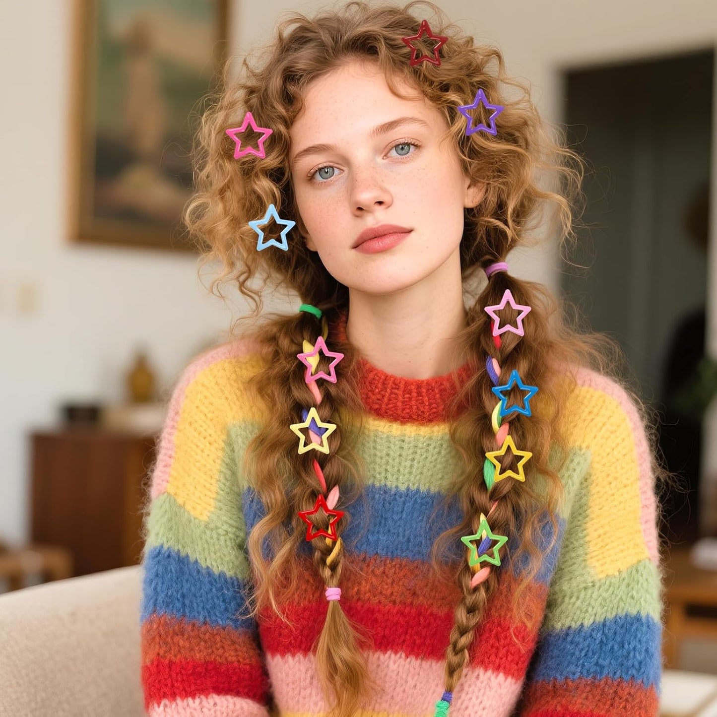 50PCS Star Hair Clips Colorful Metal Non Slip Snap Hair Clips And Barrettes Cute Small Star Clips