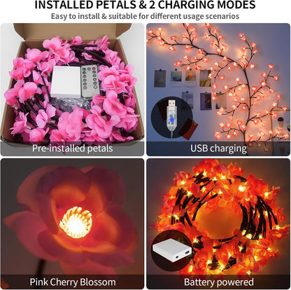 LED Tree Branch Lights for Wall 5.25 FT 72 LEDs Cherry Blossom Lights