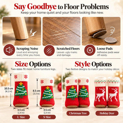 8Pcs Christmas Chair Leg Socks with Felt Pads, Floor Protectors