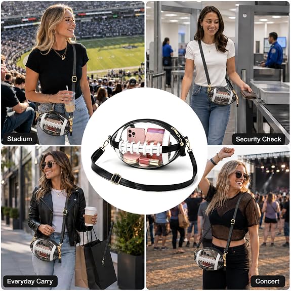 Personalized Crossbody Clear Stadium Bag | Adjustable Strap, Football Lace Accent