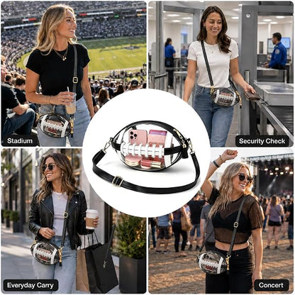 Personalized Crossbody Clear Stadium Bag | Adjustable Strap, Football Lace Accent