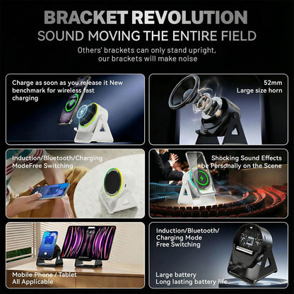 5-in-1 Bluetooth Speaker with Wireless Induction & Phone Holder, 5000mAh Battery, RGB Ambient Light