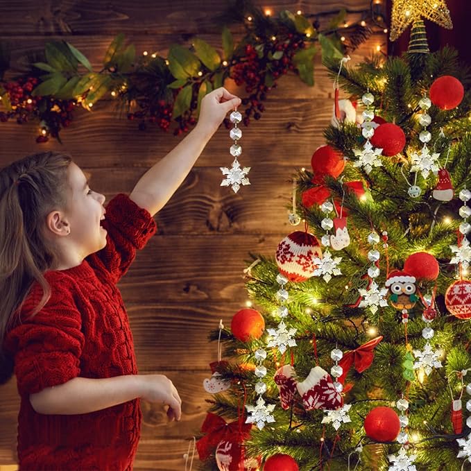 30Pcs Snowflake Crystal Christmas Ornaments for Tree Decorations, Hanging Clear Acrylic Snowflake Ornaments
