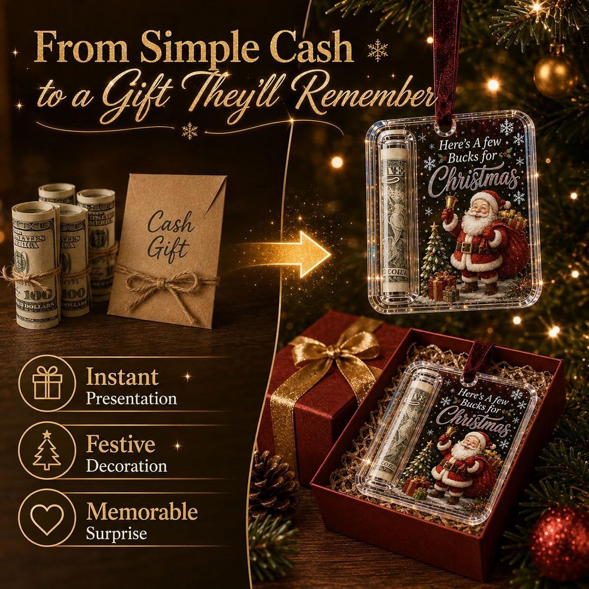 6Pcs Christmas Cash Gift Holder Ornament