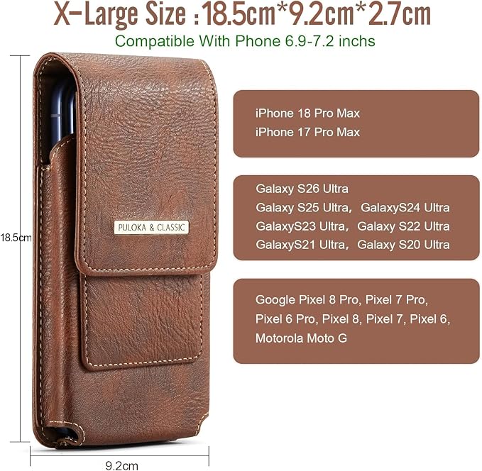 Men's Waist Phone Pouch with Card Slot, Magnetic Lock & Metal Belt Clip