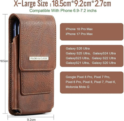 Men's Waist Phone Pouch with Card Slot, Magnetic Lock & Metal Belt Clip