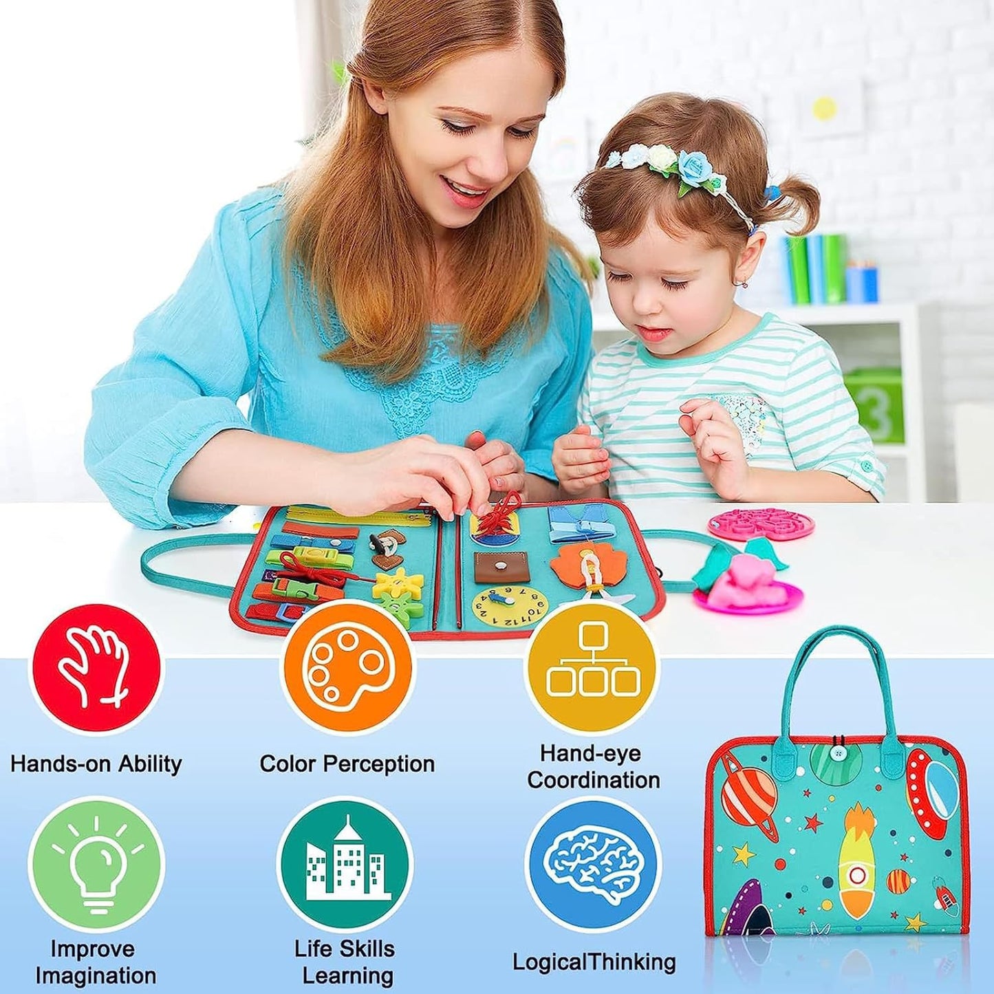Busy Board for Toddlers 1-3 Sensory for 1+ Year Old Boys Montessori Learning Activity