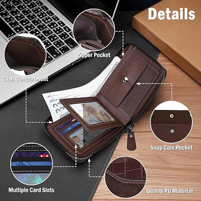 Men's Bi-fold Zip Wallet | Features 9 card slots, 2 clear ID windows, and durable stitching