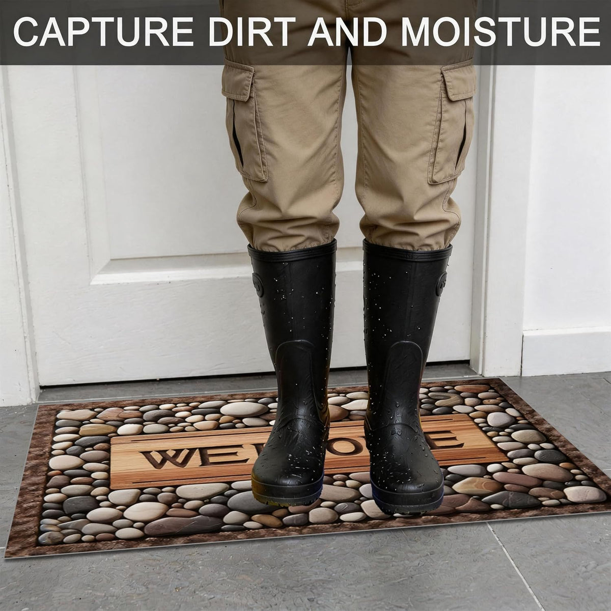 Stone Welcome Door Mat - Non-Slip, Washable Entrance Mat