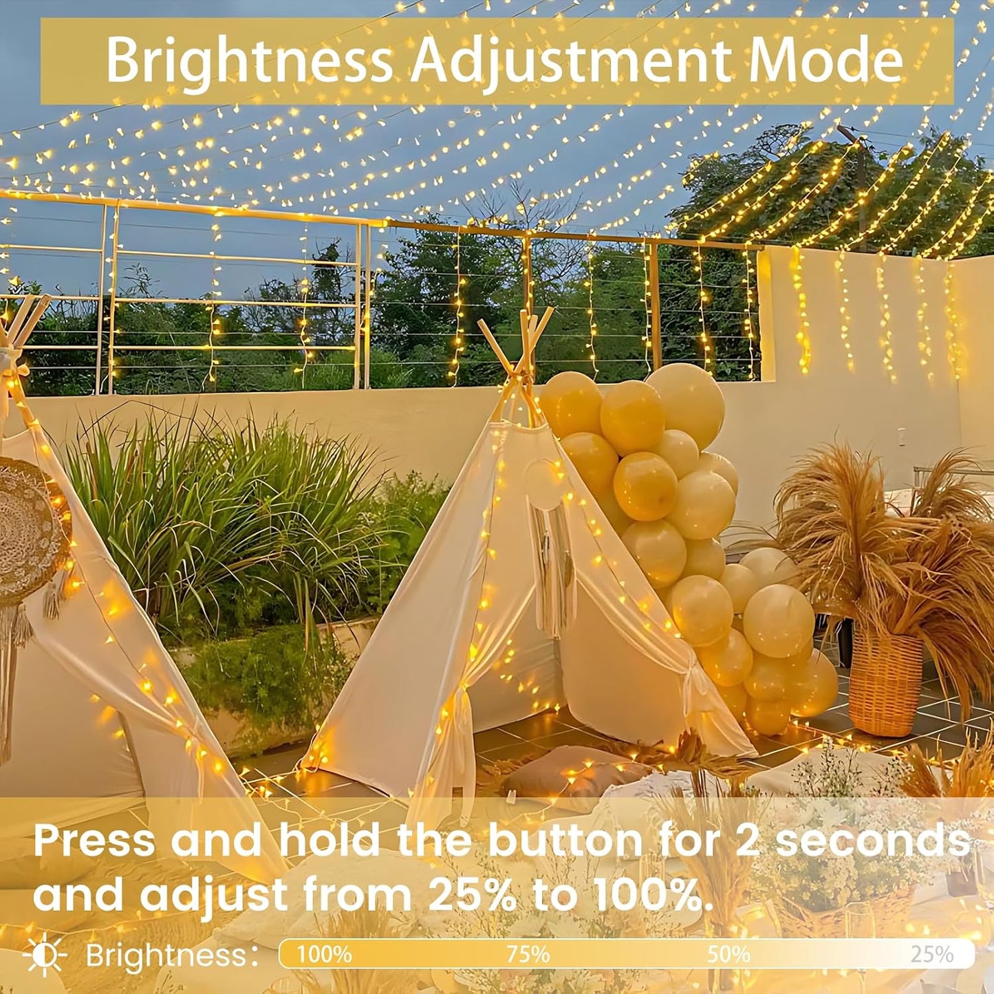 Connectable 100 LED String Lights Indoor Outdoor , 33FT 8 Modes  Waterproof