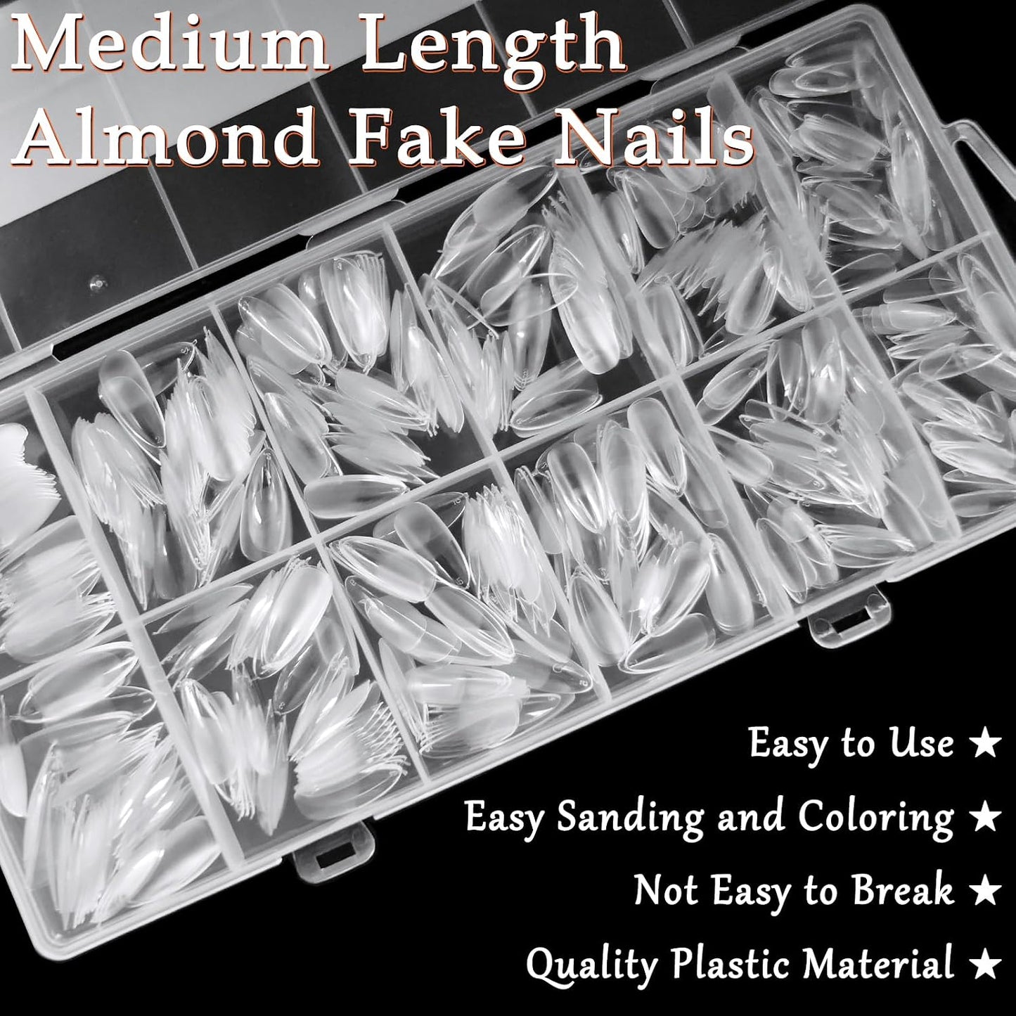 600pcs Almond Nail Tips Medium Fake Nails - Soft Gel Nail Tips Almond Shape