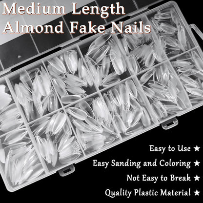 600pcs Almond Nail Tips Medium Fake Nails - Soft Gel Nail Tips Almond Shape