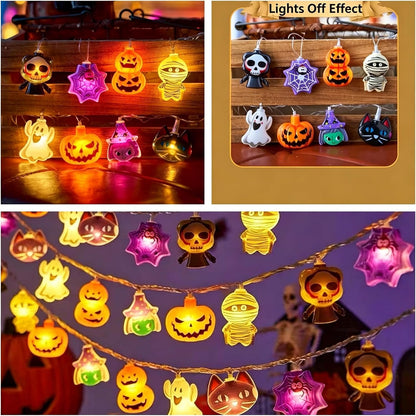 3M 20 LED Halloween String Lights with Remote, USB Powered Cute Pumpkin Ghost Mummy Black Cat Decorative Lights