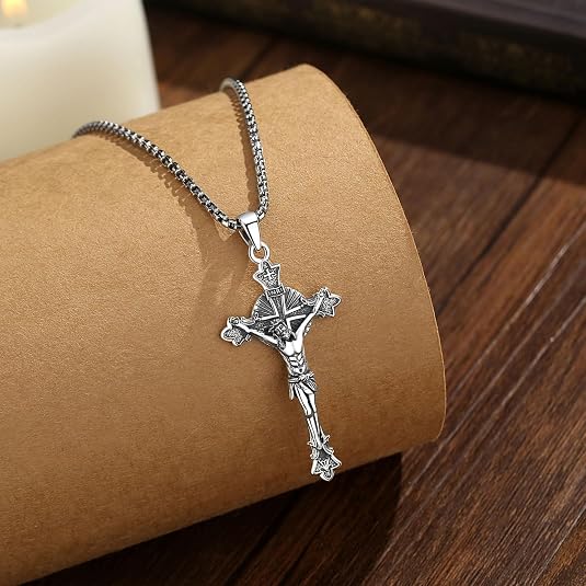 Cross Necklace for Women Men Crucifix Pendant Silver St. Michael