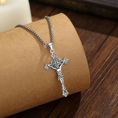Cross Necklace for Women Men Crucifix Pendant Silver St. Michael