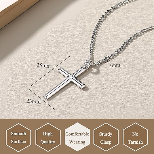 Cross Necklace Beveled Edge for Men Women Christian Baptism Gifts