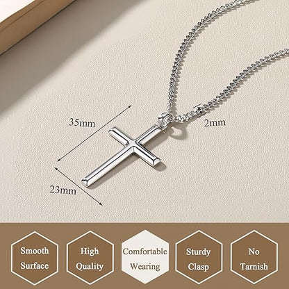 Cross Necklace Beveled Edge for Men Women Christian Baptism Gifts