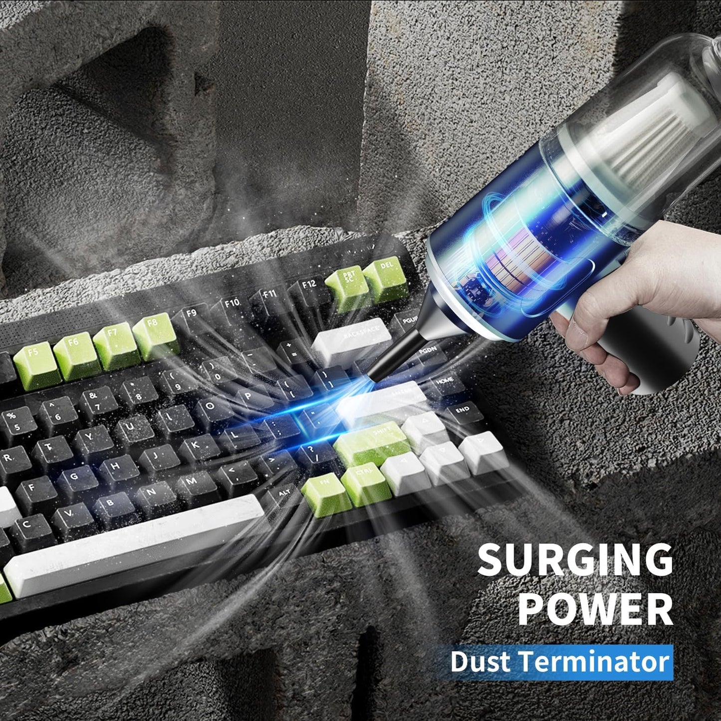 3-in-1 Compressed Air Duster, Keyboard Vacuum Cleaner, 12000PA Cordless Handheld Mini Vacuum